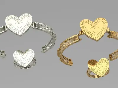 heart shape gold niello halfset 3D print model