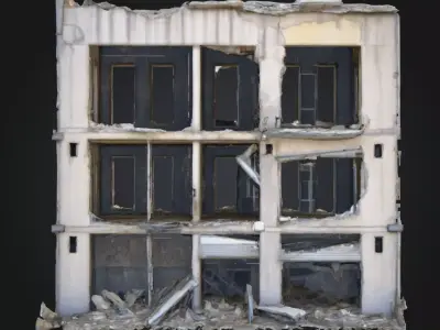 Destroyed Concrete Apartment 3D Model  War Zone Environment Low-poly 3D model