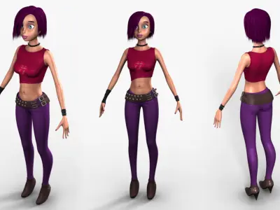 Nancy Lowpoly cartoon girl with hair Low-poly 3D model