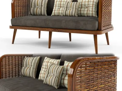Wooden Rattan Furniture Collection modul2 3D Model Pack