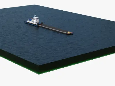  Tugboat and Hopper Barge with Coal on Water 