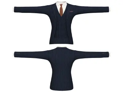 Mens Navy and White Striped Business Suit Jacket Trousers Shoe Low-poly 3D model