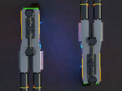 sci-fi futuristic double barrel revolver gun Low-poly 3D model