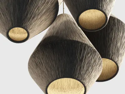 Lamp wood rattan wicker Cone n3 3D model