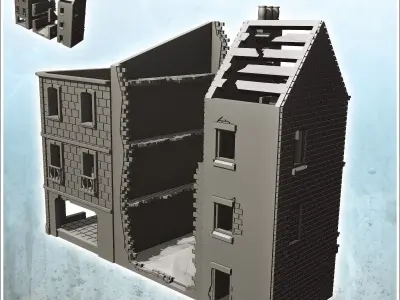 Ruined multi-storey building with store and exposed framework 23 3D print model