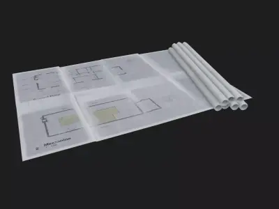 old architectural building plan blueprint 3d model Low-poly 3D model