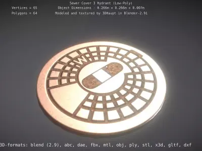 Sewer Cover 3 Hydrant Low-Poly Low-poly 3D model