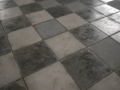 Old black and white tiles PBR Texture