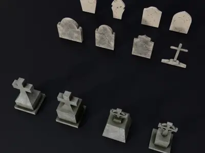 Tombstone low poly 3d model set 2 group of gravestones Low-poly 3D model