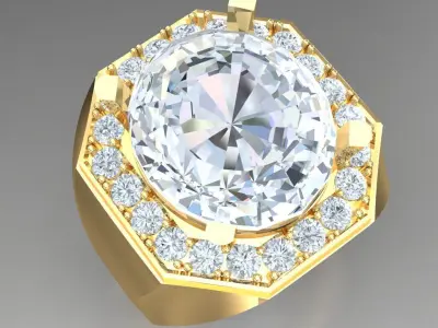 Light Gold Diamond Men Ring 2MR032 3D model