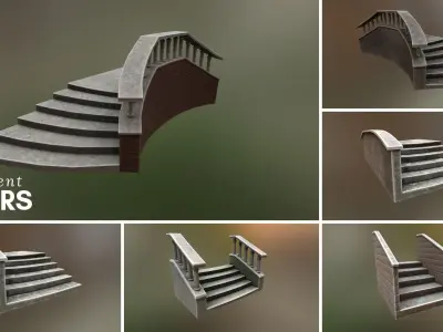 Ornament stairs for UNREAL Low-poly 3D model