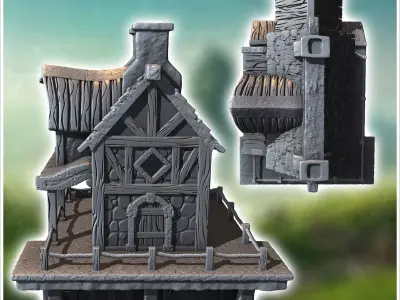 Medieval building with tiled roof and balustraded terrace 39 - M 3D print model