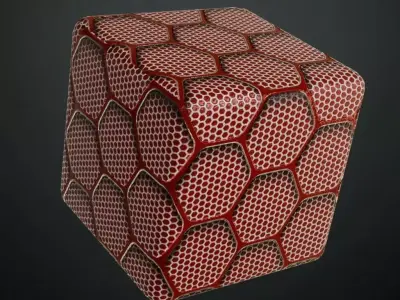 Red Hexagonal Metal Grille PBR Seamless Texture