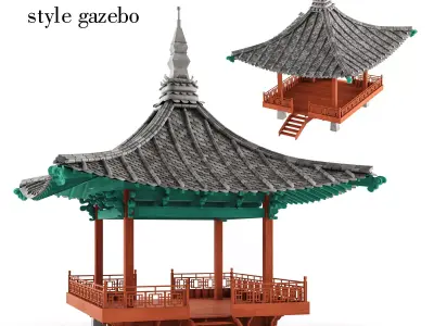 Korean style gazebo 3D model
