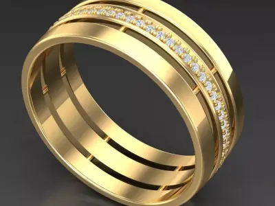 Light Gold Diamond Men Ring 2MR092 3D model