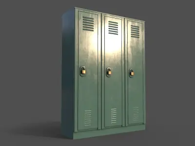 PBR School Gym Locker 01 - Green Light Low-poly 3D model