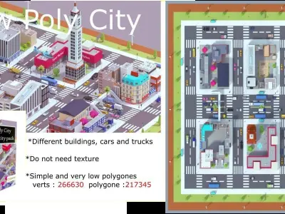 Low Poly City building with windows and balconies Low-poly 3D model