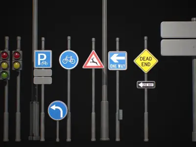 Street Sign Traffic Light Signal Low-poly 3D model