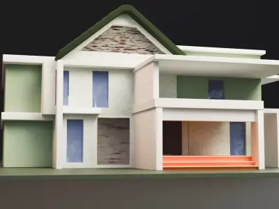 Modern Two-Storey House UV Unwrapped 3D Architectural Model Low-poly 3D model
