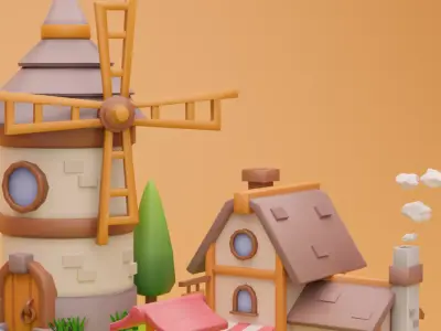 Low Poly Fantasy Fruit Diorama Low-poly 3D model