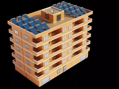 Residential city building Low-poly 3D model