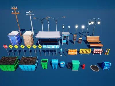 City Street Props Stylized Low-poly 3D model