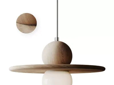 Wood Minimalist Plate Pendant Ceiling Light 3D model