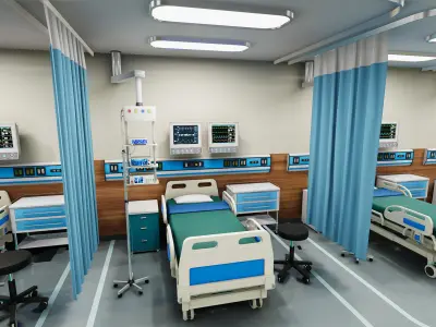 Hospital Wardroom Low-poly 3D model