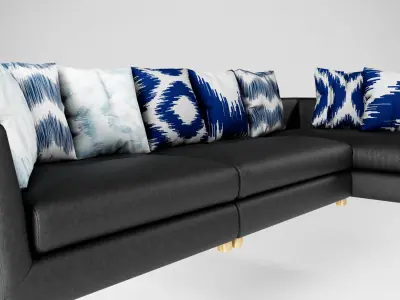 L shape Leather sofa set Low-poly 3D model