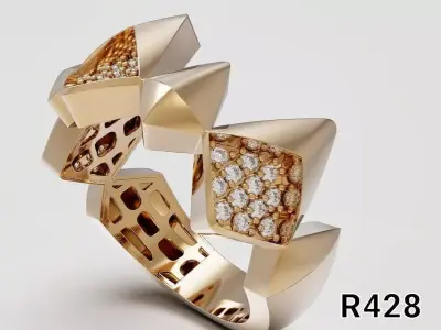 Architect Stone gold ring   3D print model