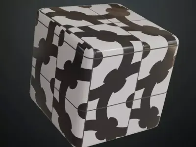 Modern Glossy Black and White Interlocking Graphic Tiles PBR  Texture