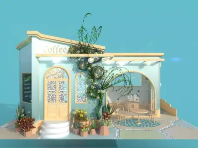Cute Coffee Shop Diorama 3D model