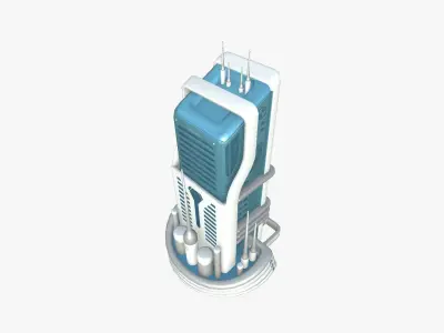 SciFi Building A01 White Blue - Sci Fi Exterior Design Low-poly 3D model