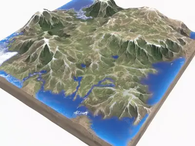Landscape mountain and lake Low-poly 3D model
