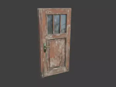 Weathered Wooden Door with Glass Panels Low-poly 3D model