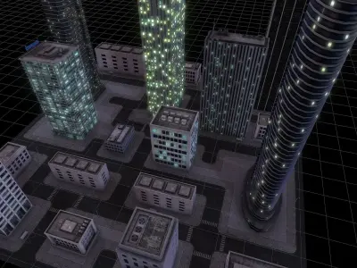 Lowpoly Modular city streets at night  Low-poly 3D model