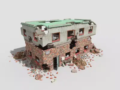 destroyed building 4 Low-poly 3D model