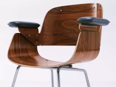 D48 two chairs with wooden seat and metal legs 3D model