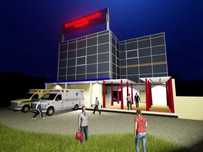 Hospital with interion beds and desks 3D model