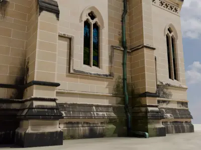 Chapel sandstone in dirty look  with stained glass Low-poly 3D model