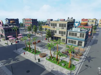 Stylized Town Package Low-poly 3D model