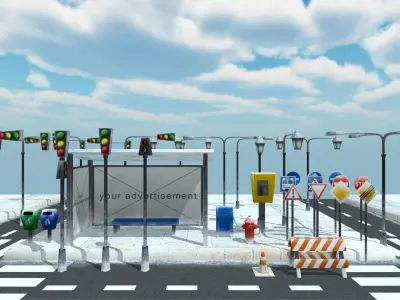 Cartoon Street Props Low-poly 3D model