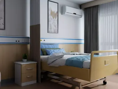 Comfortable Modern Hospital Room Interior 3D Model Low-poly 3D model