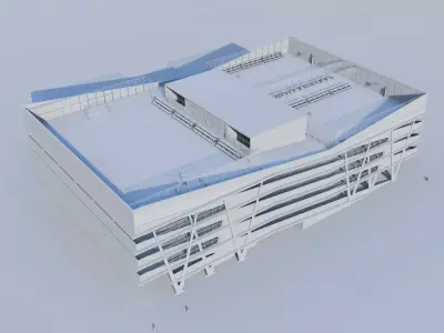 Multi Storey Parking Plaza with Rooftop Sports Court Low-poly 3D model