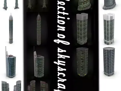 Collection of skyscrapers Low-poly 3D model