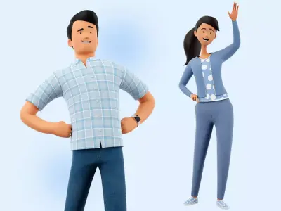 Cartoon Man and Woman Rigged 3D model