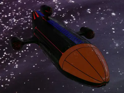 Starship rocket ship flying in sky Low-poly 3D model