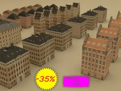 Exterior European Buildings Low-poly 3D model