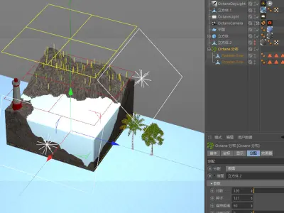 Sea Ocean Lighthouse tree scifi cube bay beach island C4D OC 3D model