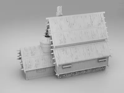 A house with a water wheel 3D print model